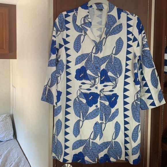 CONNIE ROBERSON LINEN FLORAL PRINT BUTTON blazer size S blue white - Picture 9 of 11